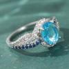 Luxury Sparkling Blue Synthetic Zirconia Wedding Silvery Plated Ring Women's Fashion Elegant Engagement Jewelry Accessories Gift