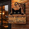 Clear Print Welcome Sign Cat Shaped Sign, Durable Wooden, Waterproof Moisture-Proof Hanging for Front Door Rustic Farmhouse Porch Decoration