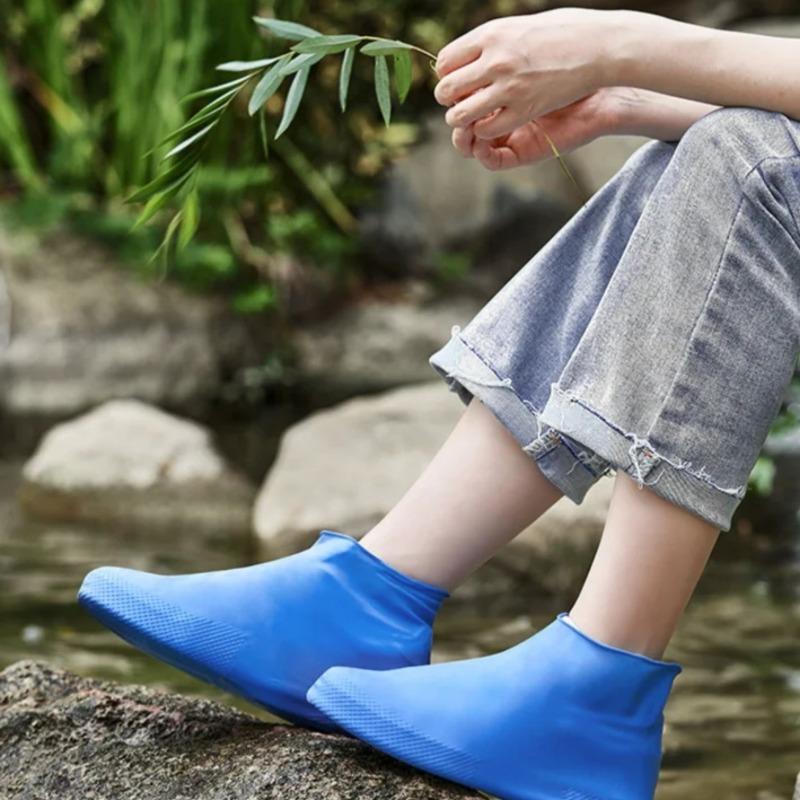 1 Pair Silicone Waterproof Shoe Covers Lip-Resistant Rubber Rain Boot Rain Gear Overshoes Accessories For Outdoor Rainy Day Set
