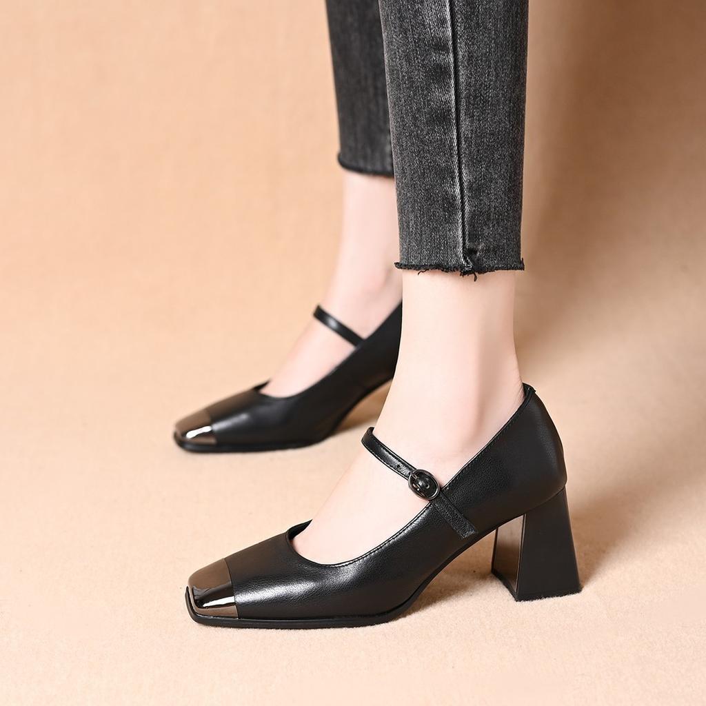 Scarpe Mary Jane da Donna Moda Punta Quadrata Antiscivolo Comode Décolleté Eleganti Versatili Fibbia Tacco Alto Zapatos Mujer