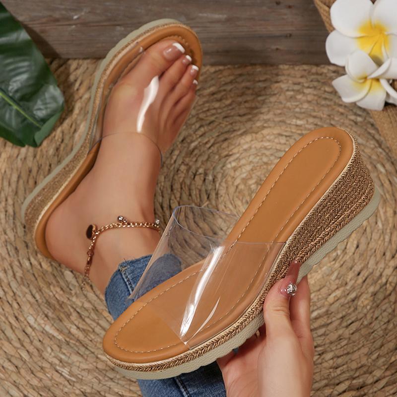 Fashion Wedge Heel Transparent Pvc Sandals Women 2025 Plus Size Thick Bottom Summer Slippers Woman Platform Outdoor Slides Female 36-43