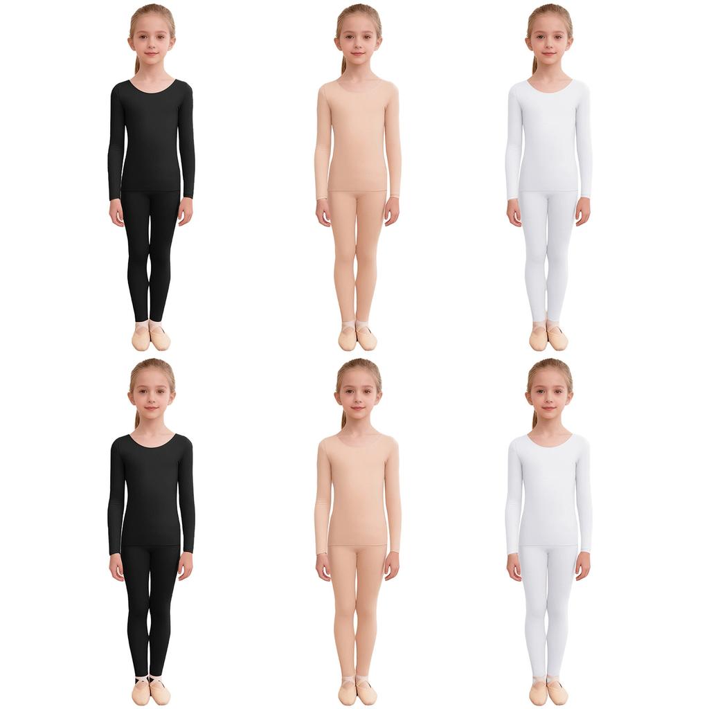 Completo Riscaldamento Caldo per Ragazze 2 Pezzi: T-shirt a maniche lunghe senza cuciture e pantaloni regolabili con staffa/normali per Balletto e Ginnastica