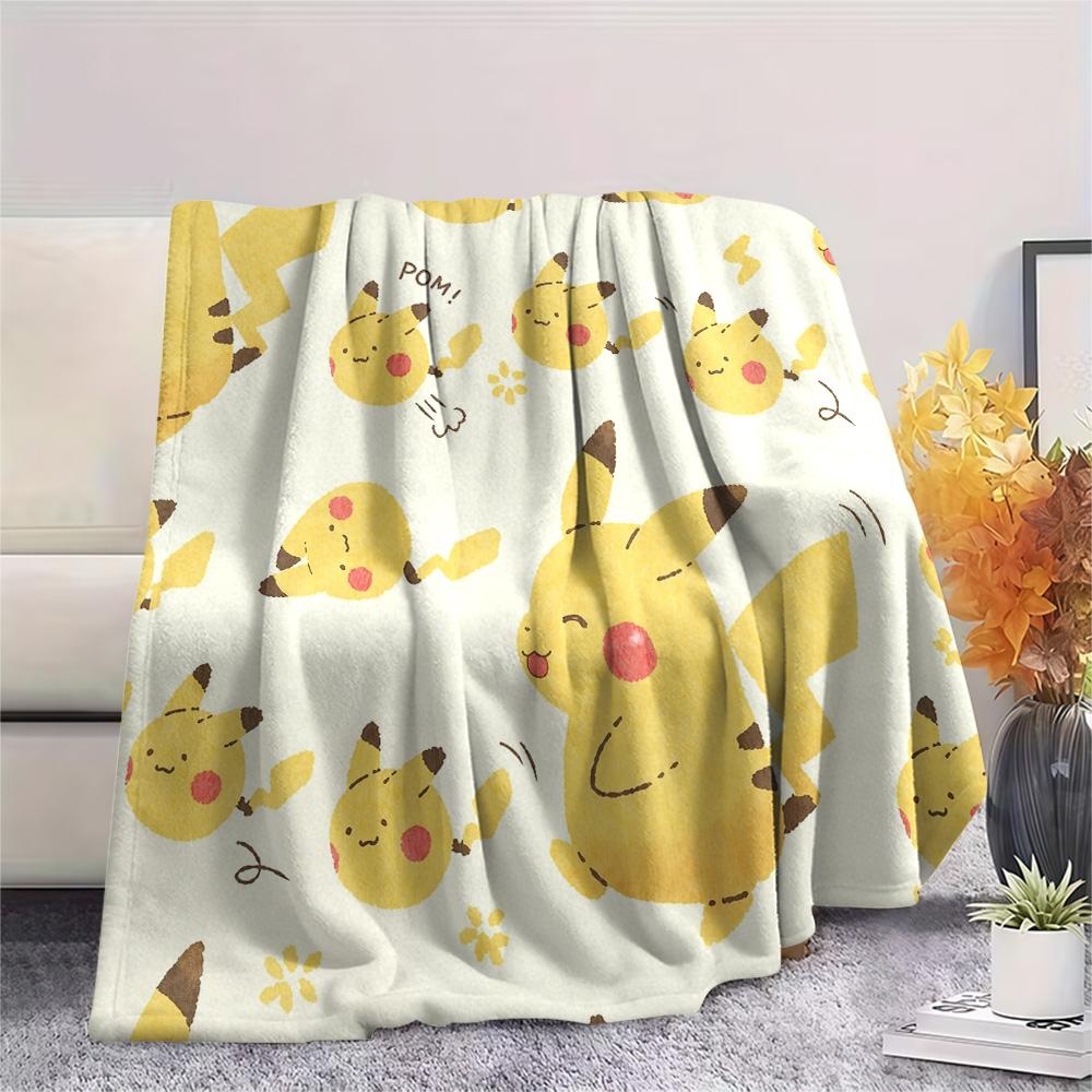 Yellow-background Pikachu  Print Flannel Blanket, High quality Comfortable for All Seasons, Home Decor, Warmth and Comfort