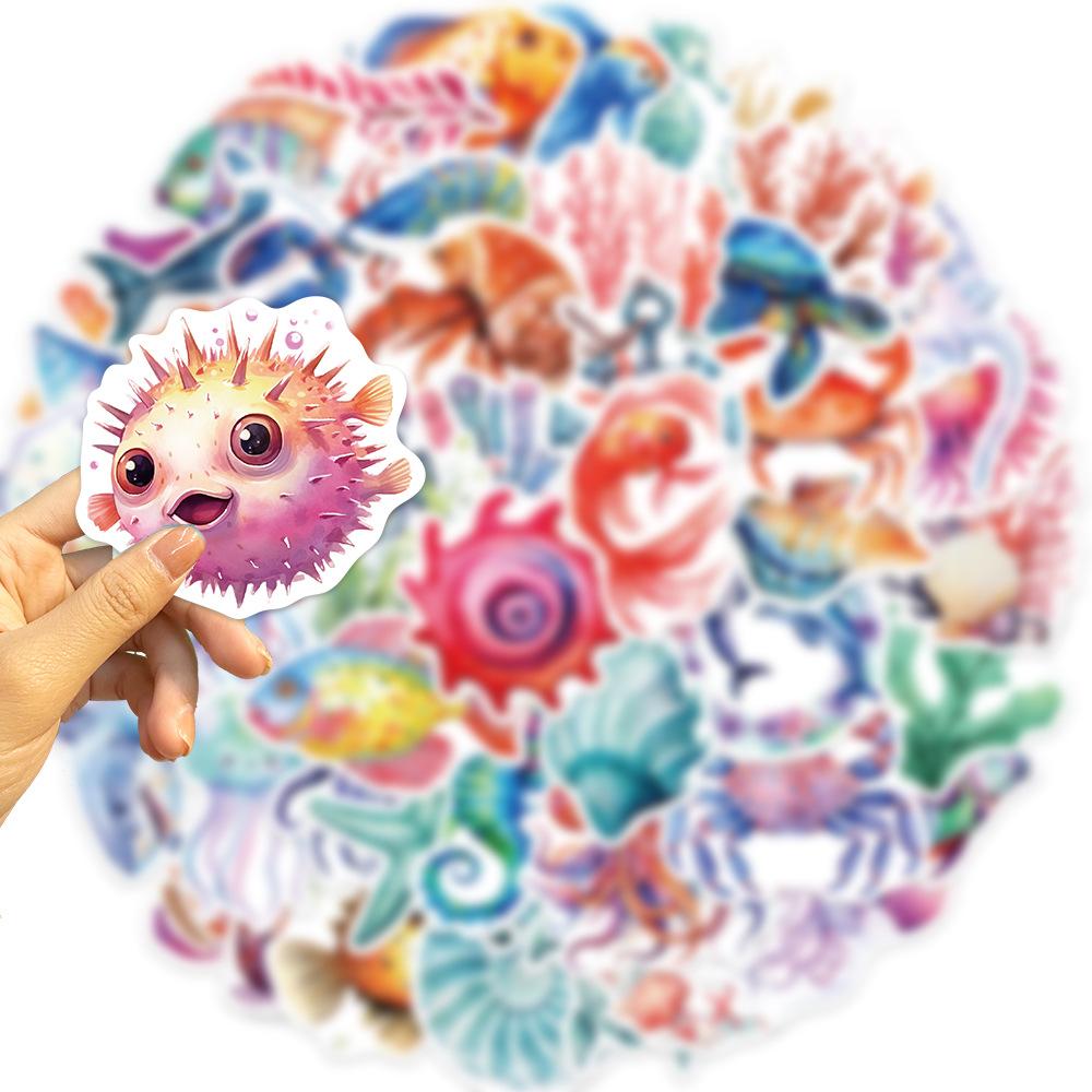 50 Cartoon Colorful Marine Animals Graffiti Stickers Personalized Decorative Guitar Notebook Suitcase DIY Waterproof