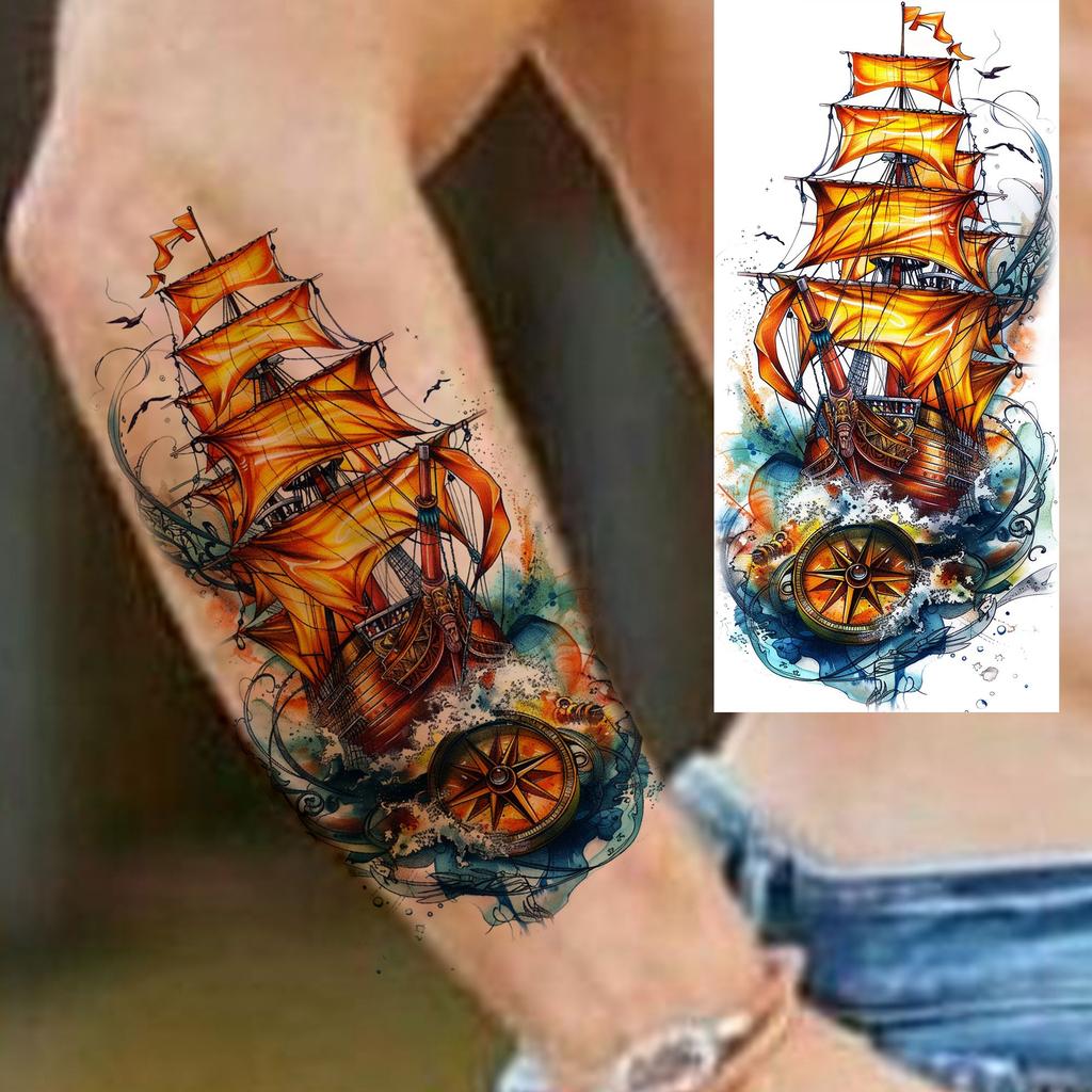 1 Sheet 3D Watercolor Universe Planets Temporary Tattoos For Men Women Long Lasting Waterproof Fake Tattoo Sticker Body Arm Art