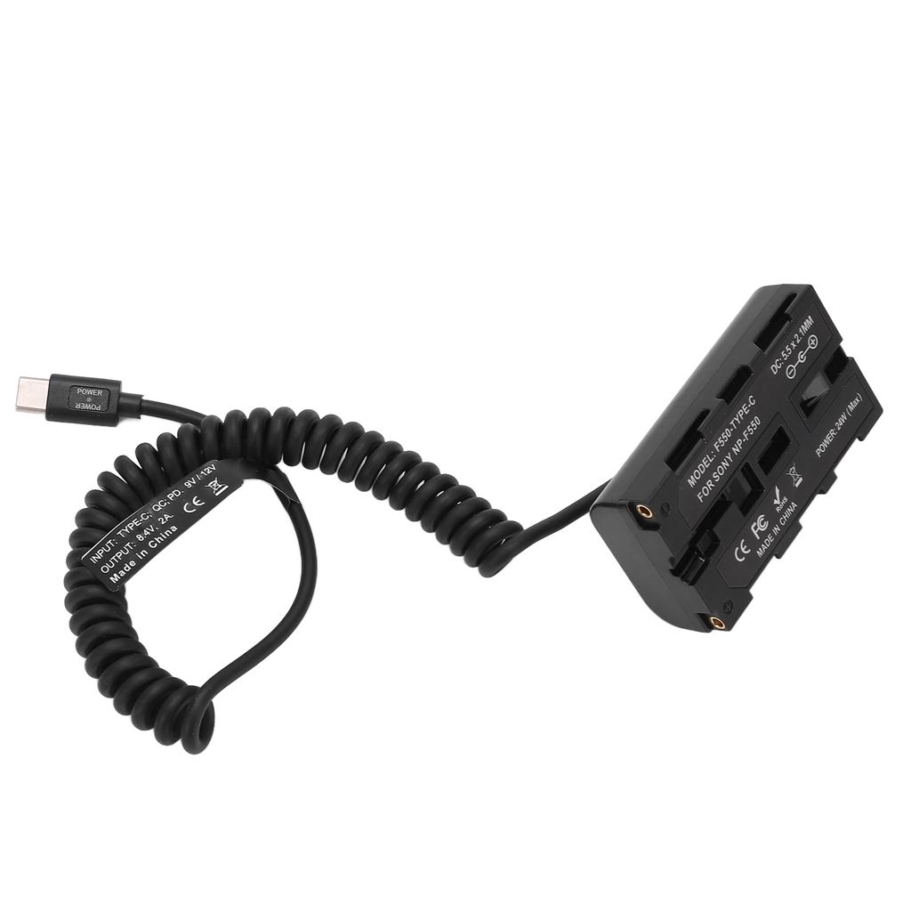 Type C to NP F550 Spring Power Cable Dummy Battery Power Adapter for Monitor Fill Light