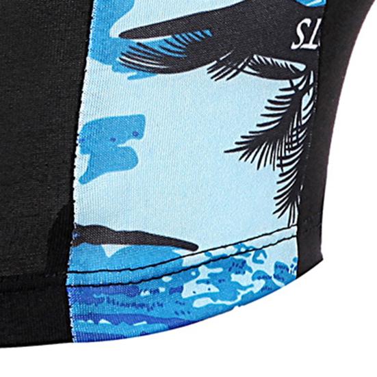 Inside Drawstring Mid Waist Men Swimming Trunks High Elasticity Side Print Bathing Short Pants for Gym