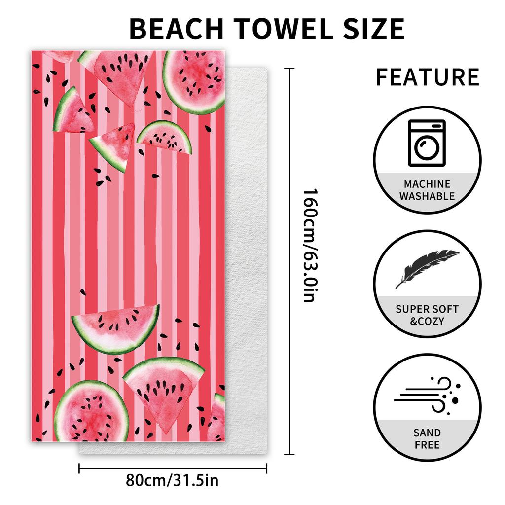 Watermelon Striped Beach Towel, Double-sided Velvet Quick-drying Towel, Bath Towel