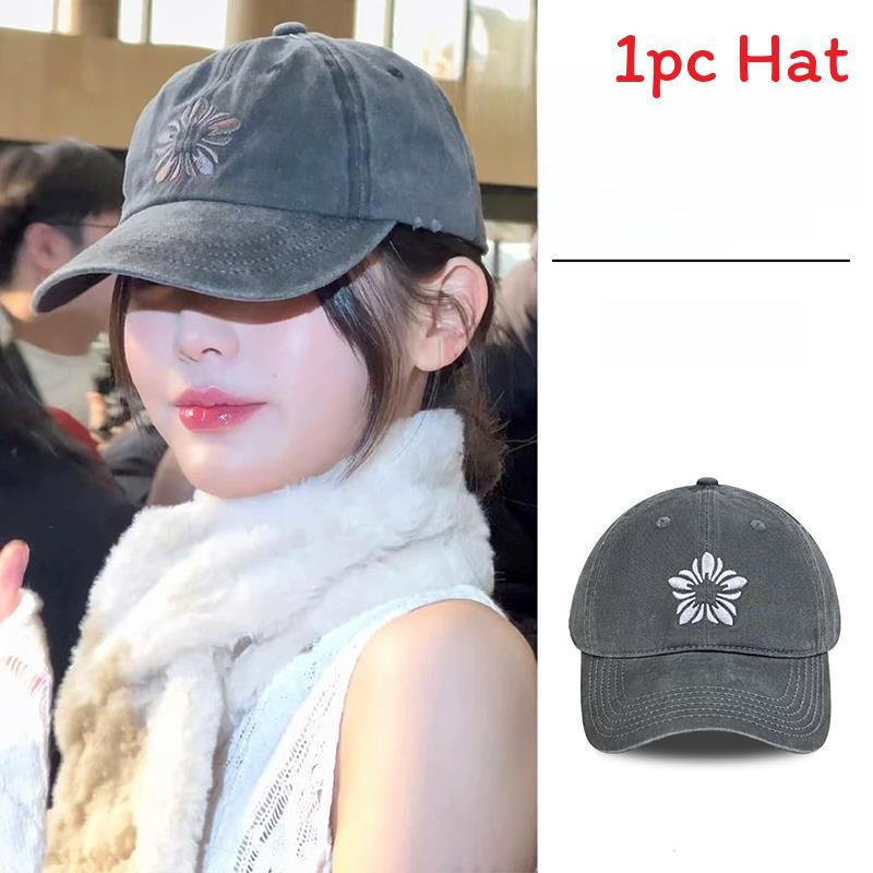 Snow Lotus Embroidered Cotton Baseball Cap With Sun Protection For Casual Women