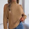 GMXIA Women's Fashion  Autumn Winter Solid Color Long Sleeve High Neck Loose Casual Off-the-shoulder Cut-out Knit Pullover Sweater