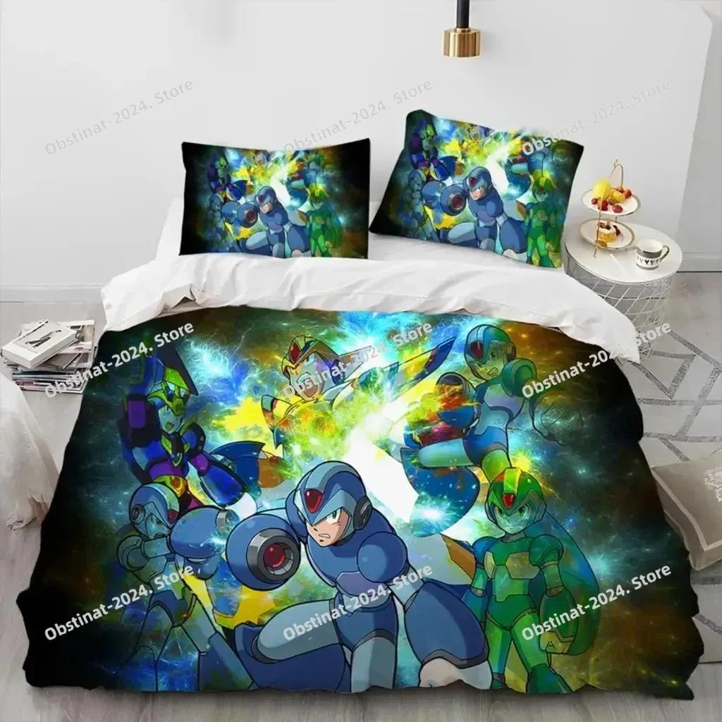 3D Rockman Megaman Game Cartoon Bedding Set Duvet Cover Full Queen King Size Pillowcase Bed Print Aldult Kid Bedroom Single Twin