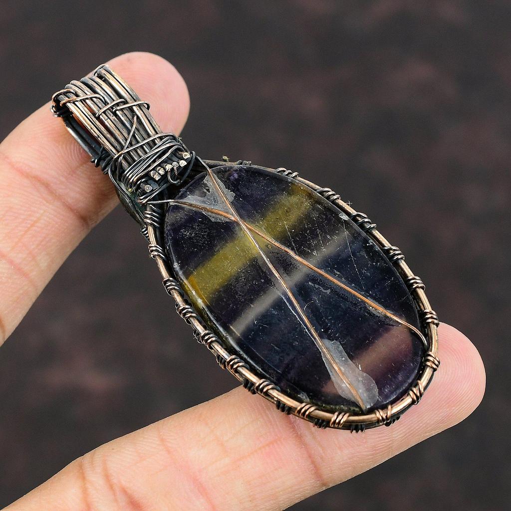 Multi Fluorite Copper Pendant Wire Wrapped Pendant Natural Gemstone Jewelry Labradorite Pendant Copper Jewelry Handmade Pendant Gift For Her