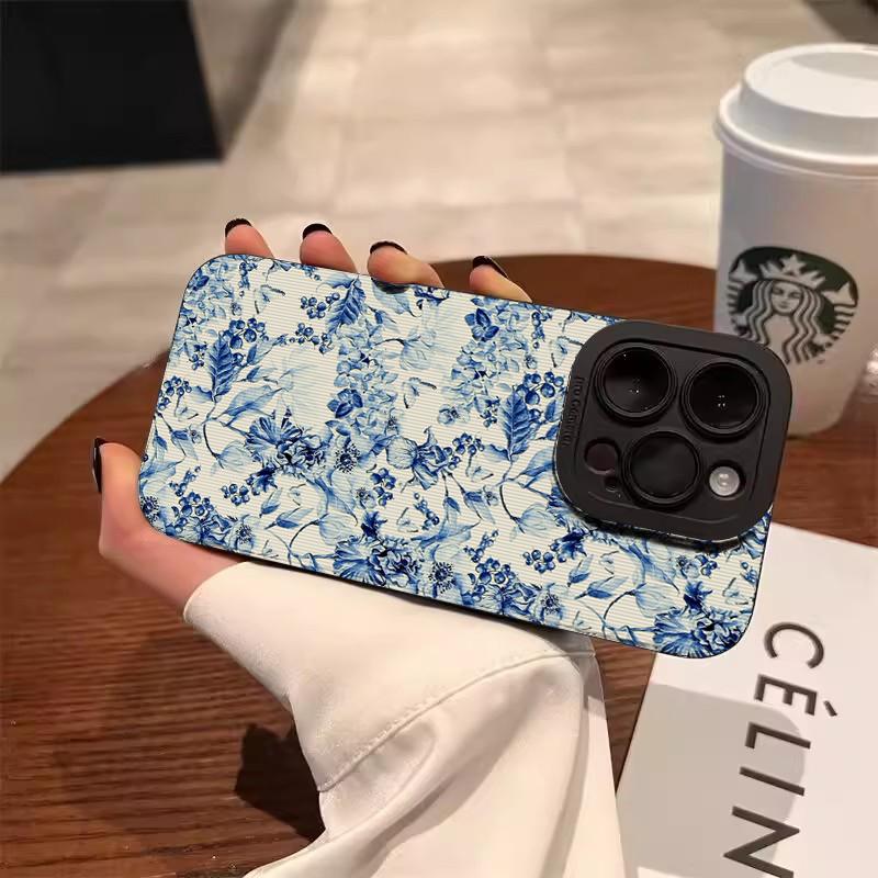 Elegant Blue Floral Phone Case For Samsung Galaxy S25 S24 S23 S22 S21 Plus Ultra A56 A55 A54 A53 A36 A35 A34 A33 A26 A16 Cover