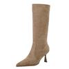 Versatile short tube stacking boots thin heel high heel western cowboy boots short boots women's apricot thin fashion medium tube single boots