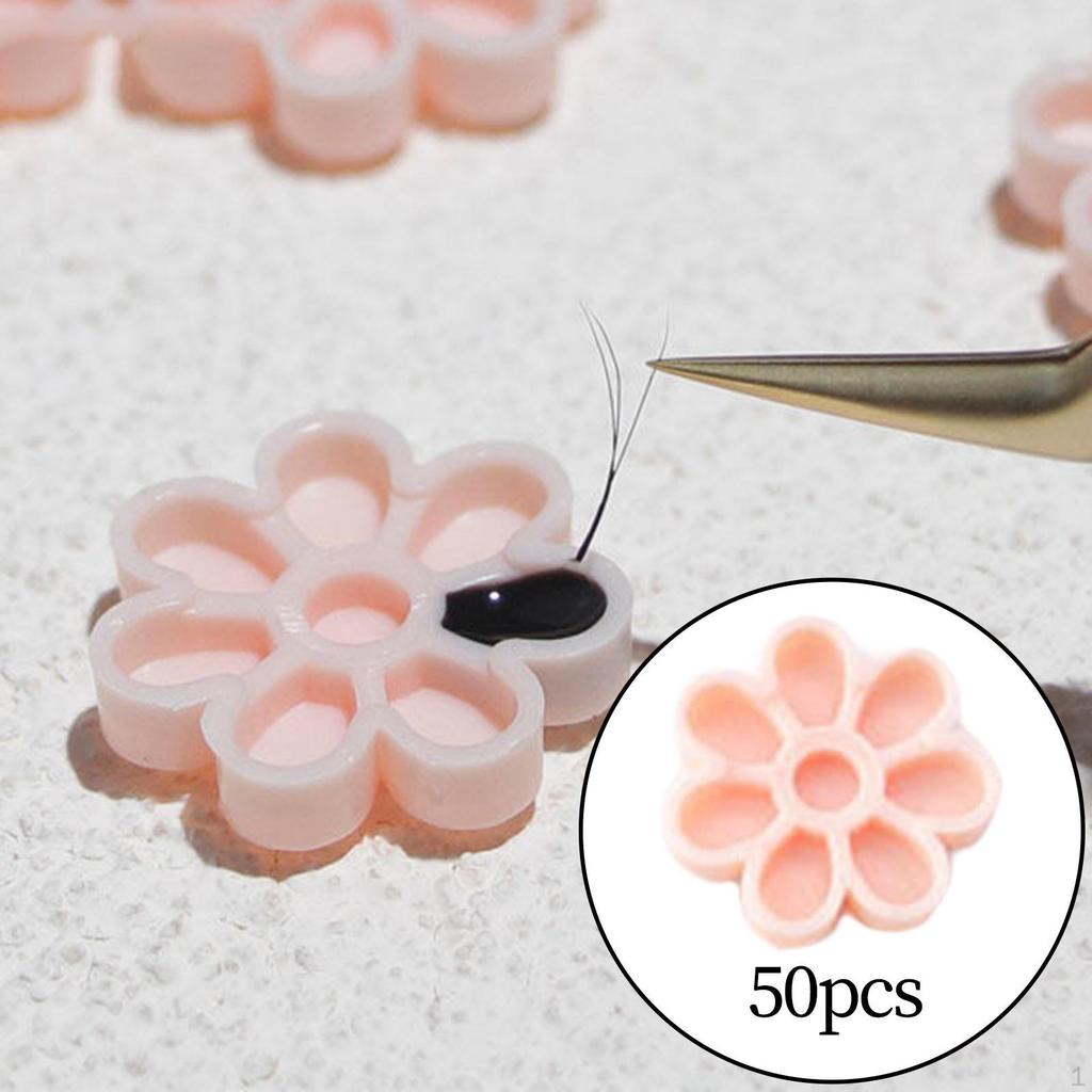 50 Pieces Glue Cups, Flower Shaped Organizer Delay Cup for Extension Supplies Volume Lashes Pigment