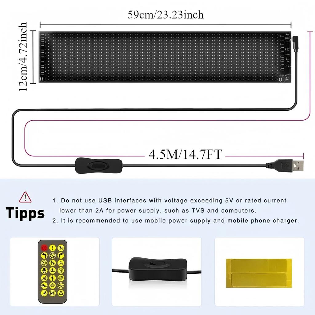 Teufelsaugen Leuchte für Autos Flexible Teufelsaugen Leuchte für Windschutzscheibe Elektronisches Programmierbares Scrolling LED Matrix Panel Leiste Party