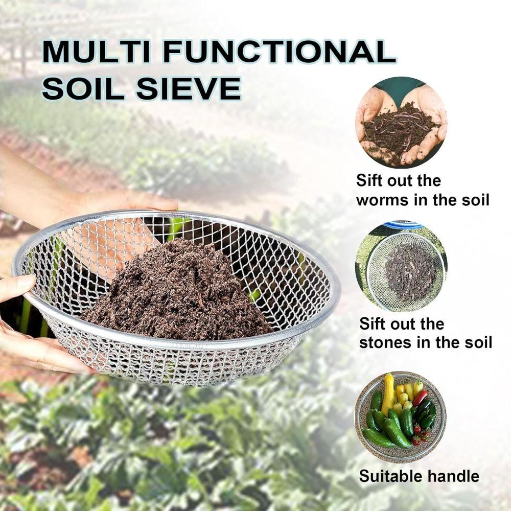 Round Metal Soil Sieve Mesh Basket Gardening Sand Sieve Planting Pot Cultivation