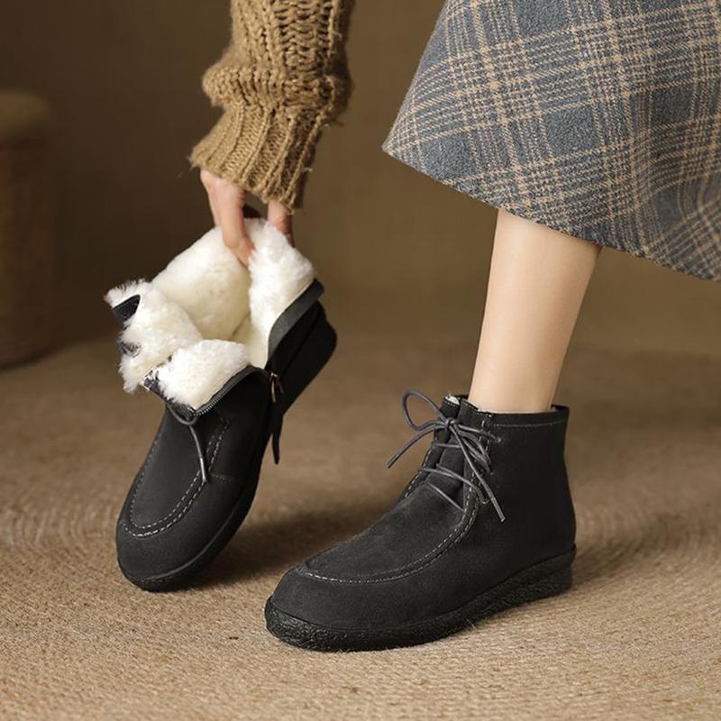 Fashion NEW Winter Women Boots Cow Suede Leather Shoes for Women Round Toe Thick Heel Shoes Zipper Wool Bland Ankle Boots Platform Boots