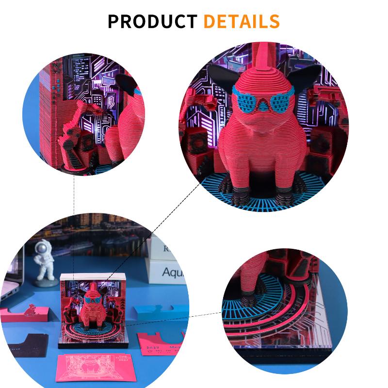 2027 LED 3D Tearable Desk Calendar Creative Time Piece Calendar with Clear Date for School Office Desktop Decoration