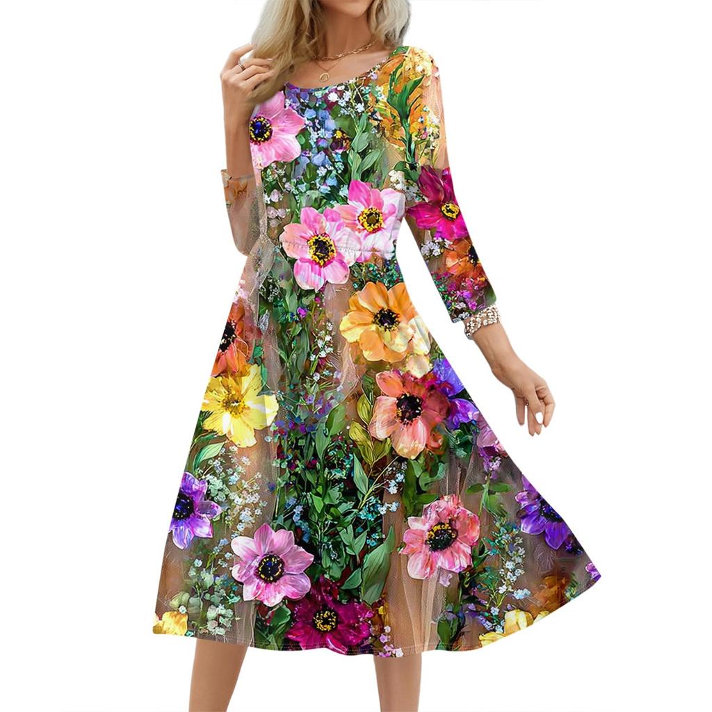 Women's Fashionable Floral Butterfly Loose Dress