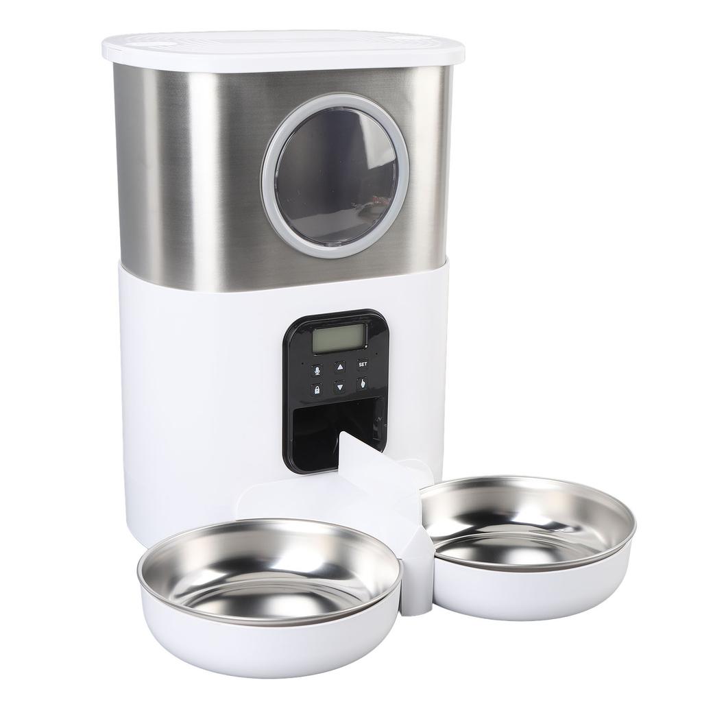 Automatic Cat Feeders for Two Cats 5L Capacity Visable Window Quantitative Feeding Stainless Steel 2 Bowls Timed Pet Food Dispenser