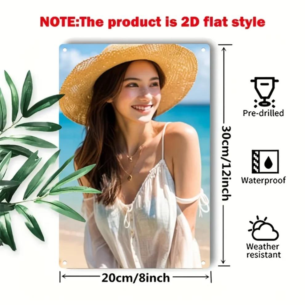 Vintage Beach Metal Sign - Woman In White Dress Wall Art for Home Decor, Durable 2D Flat Easy Hang Turquoise Waters Wall Decor