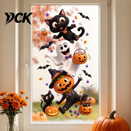 Easy Apply Home Decor Stickers Halloween Window Clings,PVC Waterproof Static Decals, Removable Festive Wall Stickers, Flexible Coverings Animals/Ghost
