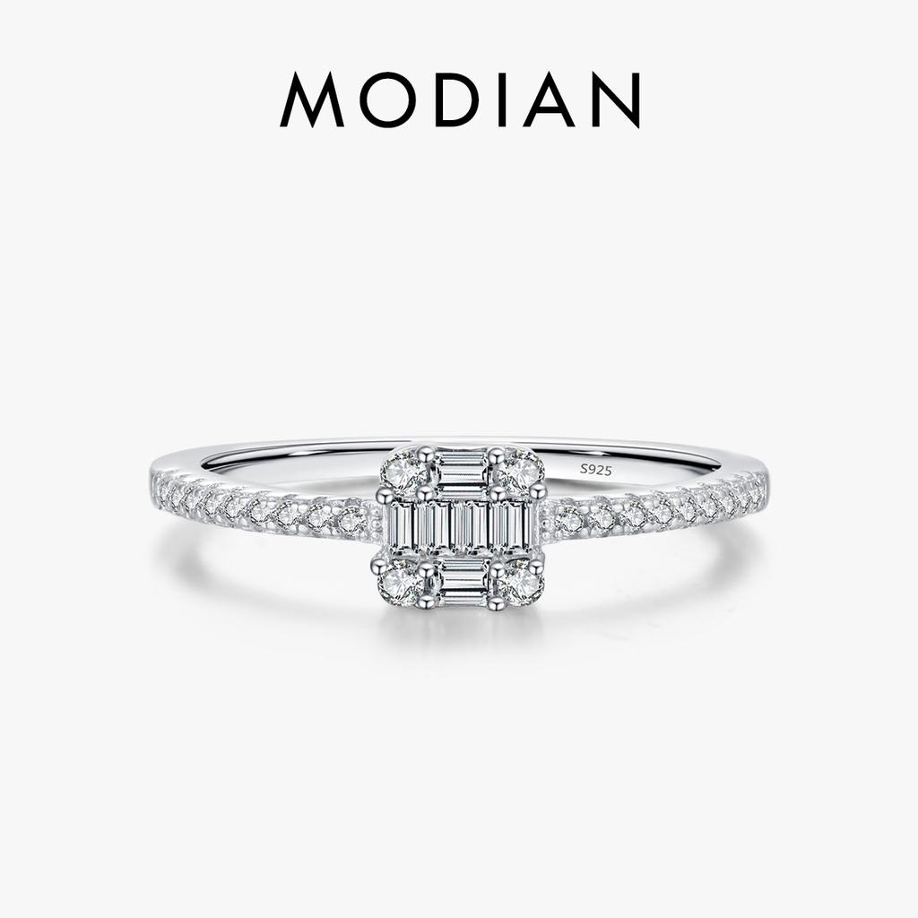 MODIAN Eenvoudige Vierkante Luxe Schitterende CZ Verlovingsring Voor Vrouwen Bruiloft Statement Fijne Sieraden Cadeau