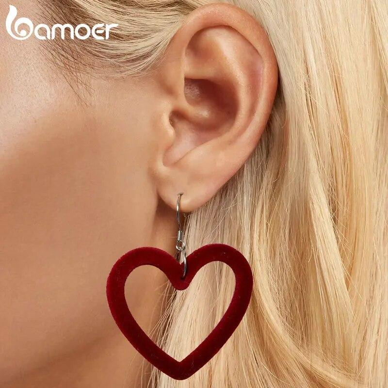 BAMOER 925 Sterling Silver Large Heart Earrings, Candy Color Heart Acrylic Earrings for Women Girls Jewelry Gift