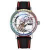Colored Gemstone Bezel Tourbillon Series Men's Automatic Skeleton Mechanical Watch Trendy Night Light Water-Resistant Wristwatch