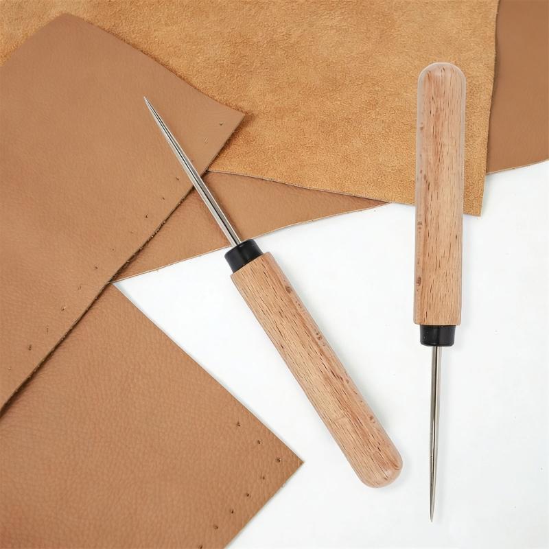 Pack of 2 Sturdy Corrosions Resistant Awls Featuring Wooden Grips for Long Time Use Handcraft Applications