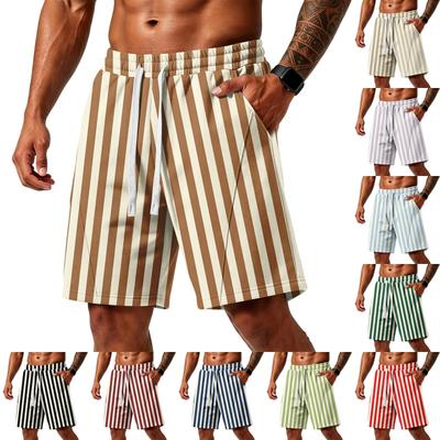 Herren Gestreifte Print Locker Trainings-Gym-Strandshorts mit Taschen und verstellbarem Kordelzugbund