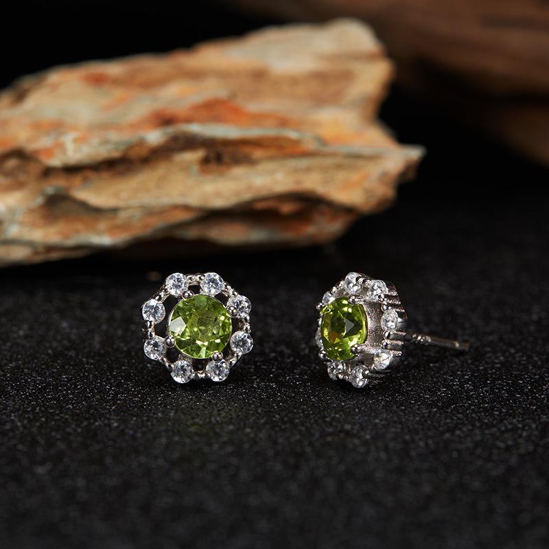 S925 Sterling Silver Natural Topaz Citrine Amethyst Olive Garnet Color Treasure Ring Women'S Jewelry Set Earrings