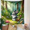 Cute Bunny in a Forest Wonderland Patterned Tapestry Decorative Wall Hanging, Home Bedroom Living Room Decor