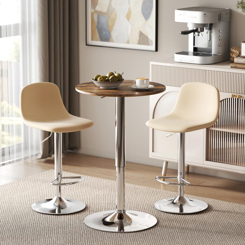 Bar Table Bistro Table, Adjustable Height 67-93 cm, 360 Swivel Top, Brown