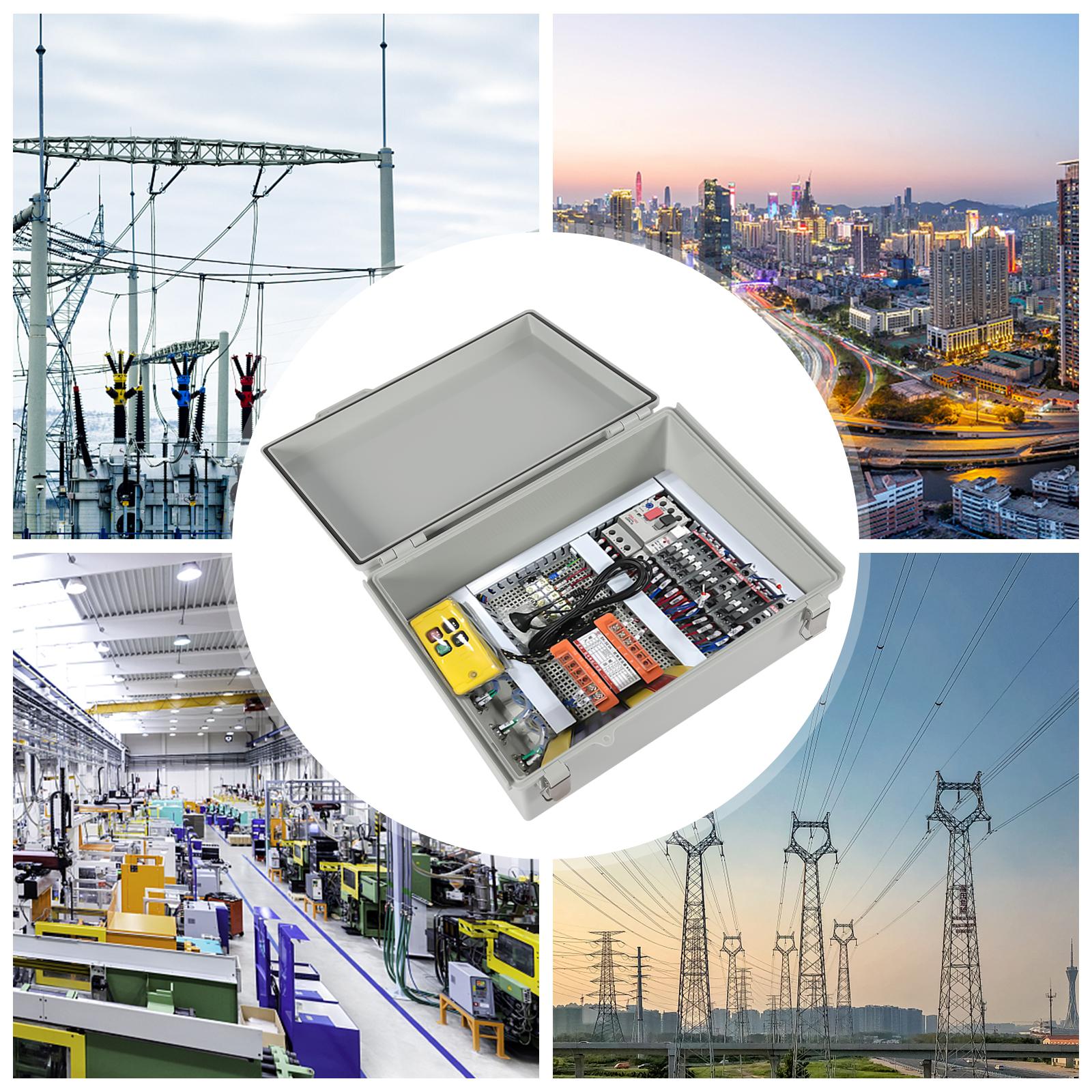 

15 x11 x5.1 Inch Waterproof Electrical Junction Box, Grey Hinged Cover with Stainless Steel Latch, ABS Plasti Project Enclosure DefaultVariant сірий колір