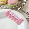 24Pcs Long French Tip Press on Nails, 3D Pink Bow Rhinestone Stick-on Nails for Women, Removable Full Cover Glue on Fake Nails