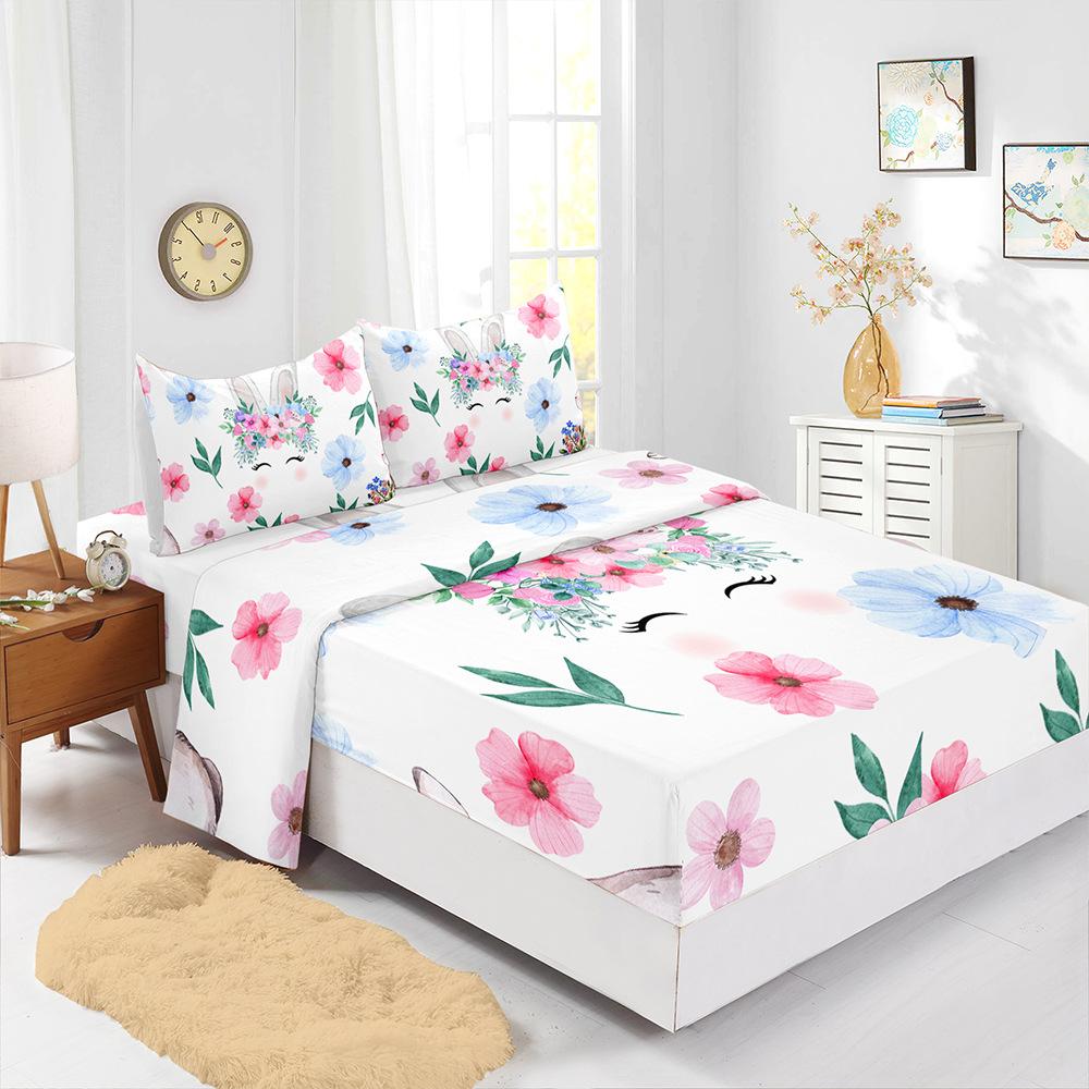 

Four-Piece Mattress Sheet Digital Printing Mattress Protective Cover Bedding Rabbit (90cm * 190cm * 40cm) Pillowcase * 1