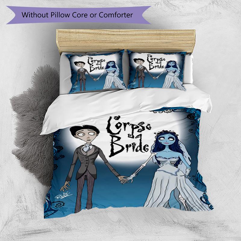 3pcs Duvet Cover Set (1*Duvet Cover + 2*Pillowcase, Without Core), Corpse Bride Print Bedding Set, Bedroom Decor, All‑Season, Birthday Gift