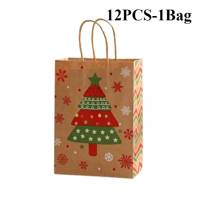 12-48PCS Christmas Gift Bags Printed Handbags Portable Candy Storage Bags with Handle Holiday Packaging Xmas New Year Supplies