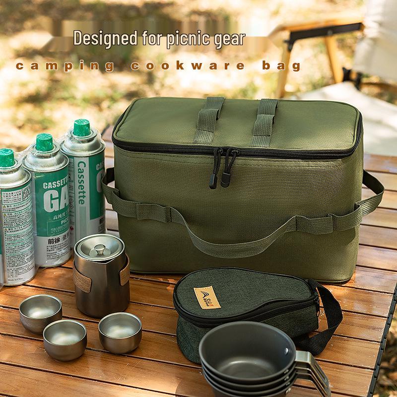 Portable Outdoor Tool Bag for Camping & Picnic: Multi-Compartment Storage for Gas Stove & Cutlery