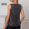 Damen Tanktops Pailletten V-Ausschnitt Ärmelloses T-Shirt Glänzende Glitzerblusen Sexy Cami Tops für Cocktailparty Clubwear Abend