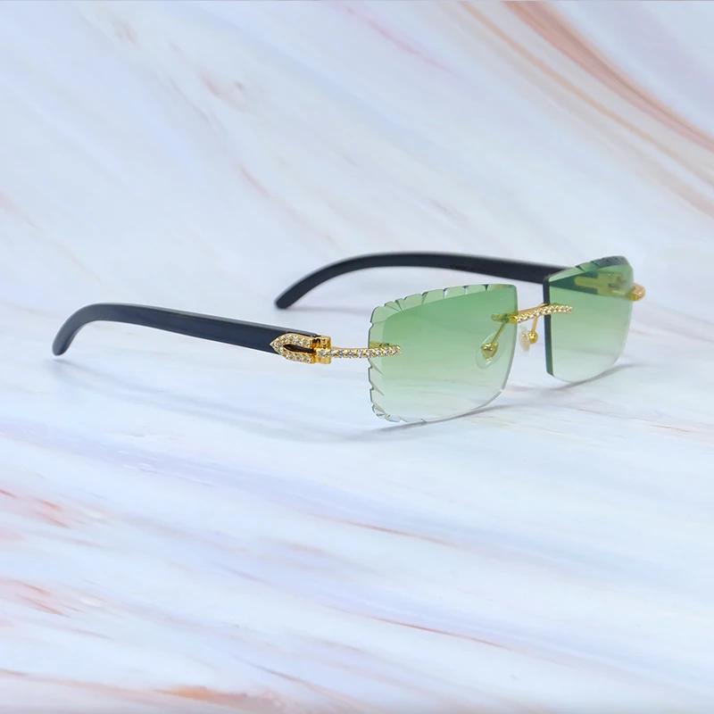 Buzlu Out Güneş Gözlükleri Elmas Kesim Şık Rhinestones Carter Siyah Manda Boynuzu Lüks Gözlük Vintage Güneş Gözlükleri Y2K Dekorasyon