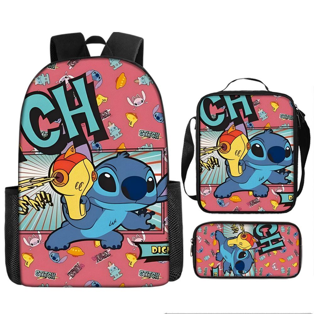 Stitch Kids Backpack Set 3-Piece Student School Bag Lunch Box Pencil Case Digital Print Gift Set for Children