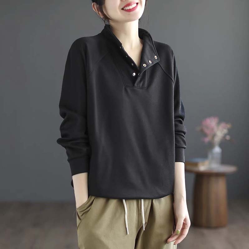 Sweatshirt for Women Autumn Winter Thickened Warm Stretchy Long Sleeve Oversize Solid Color Half-high Collar Tops