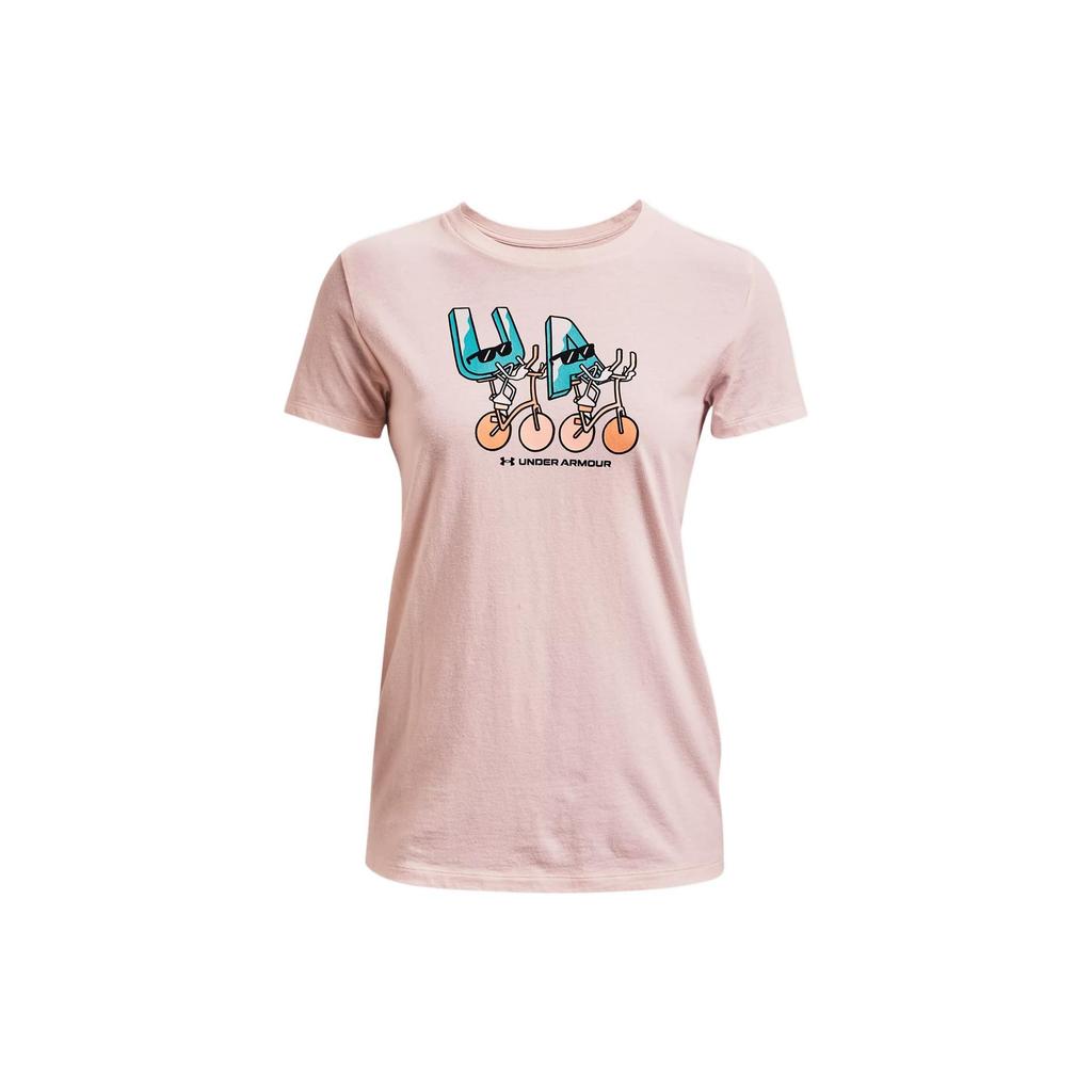 Under Armour Casual Letter Print Round Neck T-Shirt Women Tops Pink 1372616-673