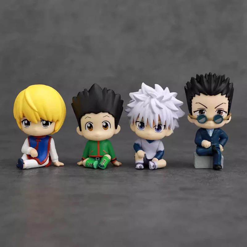 4pcs/Set Anime Figure Q Version Sitting Figures Gon Killua Kurapika Leorio Chibi Doll GK Model Ornament Toy Gift