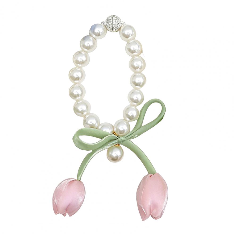 Magnetic Curtain Tiebacks, with Pearl And Tulip Buds Decor, Easy Fixing No Drilling Curtain Ties for Home Bedroom Living Room