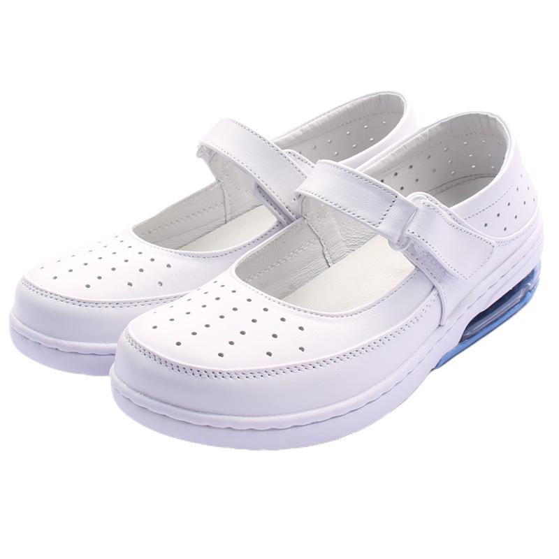 

Women s White Genuine Leather Nurse Shoes: Soft, Thick Sole, Breathable, Lightweight, Anti-Slip, Height-Increasing for Spring/Summer Medical Care. 37