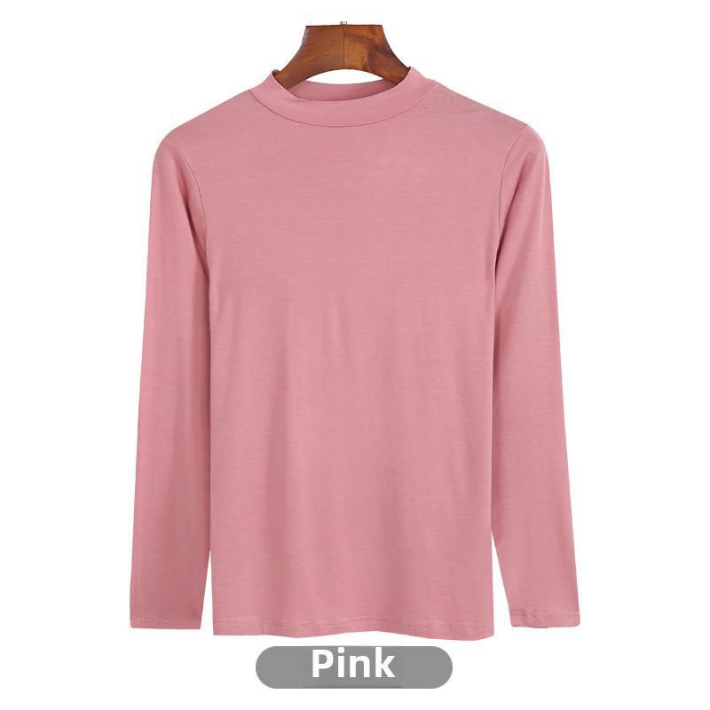 Korean Half-High Collar Slim Fit Modal T-Shirt - Long-Sleeve Solid Color Top